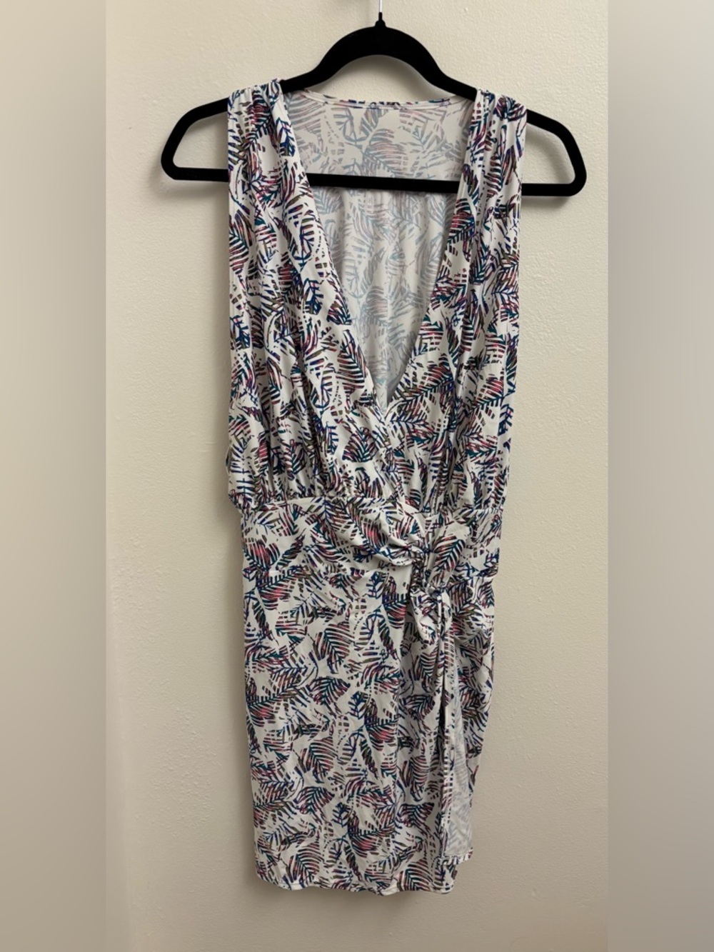 Coolibar UPF 50+ Boca Twist Swim Cover Up Dress Large Palm Print Floral Slit